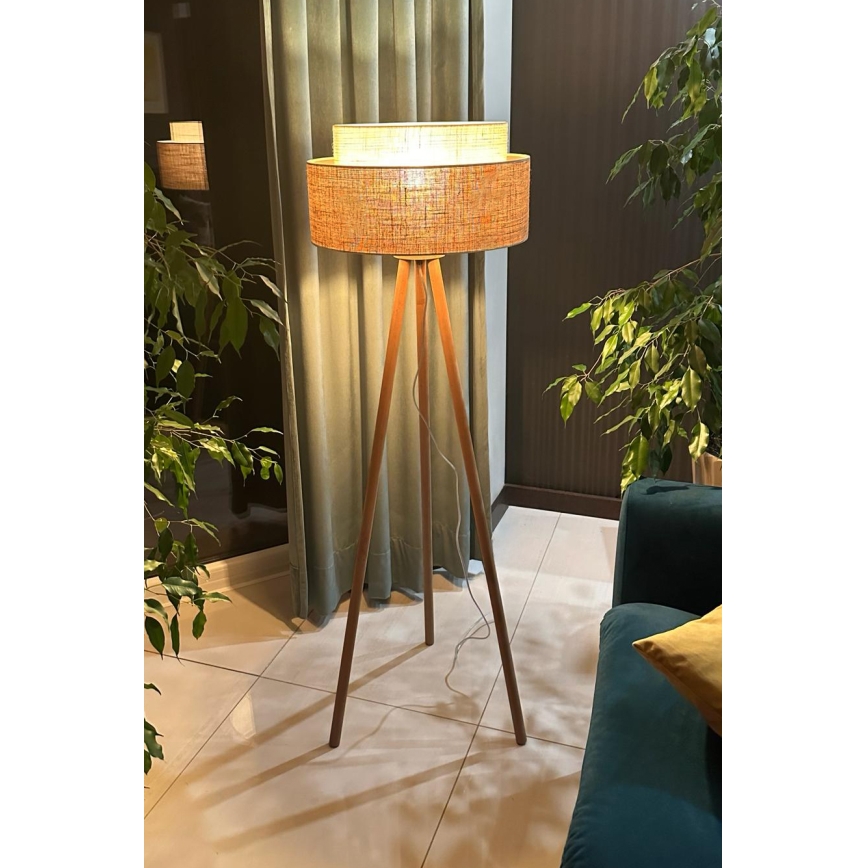 Duolla - Stojací lampa YUTE BOHO 1xE27/15W/230V pr. 45 cm hnědá/krémová