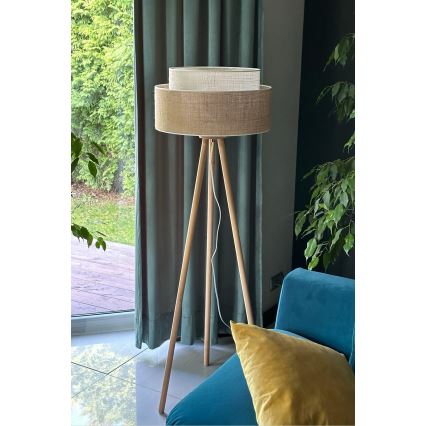 Duolla - Stojací lampa YUTE BOHO 1xE27/15W/230V pr. 45 cm hnědá/krémová
