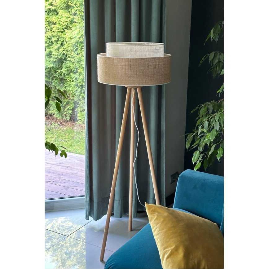 Duolla - Stojací lampa YUTE BOHO 1xE27/15W/230V pr. 45 cm hnědá/krémová
