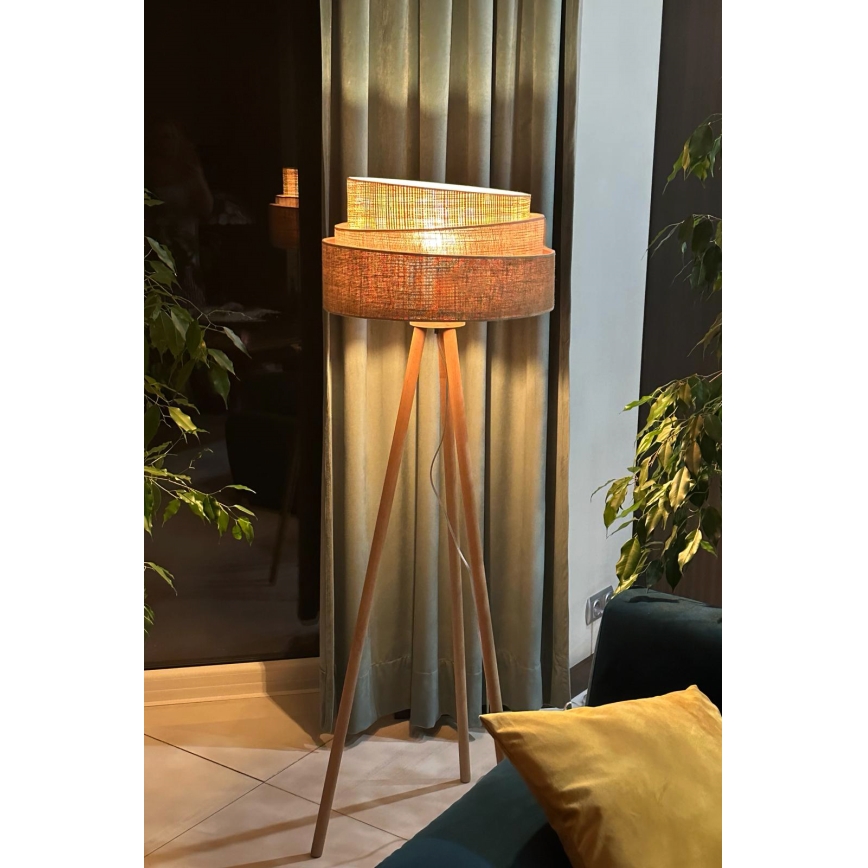 Duolla - Stojací lampa YUTE TRIO 1xE27/15W/230V pr. 45 cm hnědá/šedá/béžová
