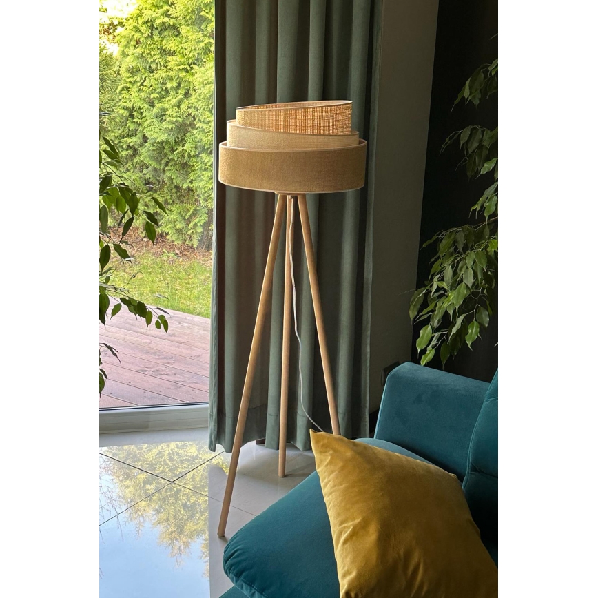 Duolla - Stojací lampa YUTE TRIO 1xE27/15W/230V pr. 45 cm hnědá/šedá/béžová