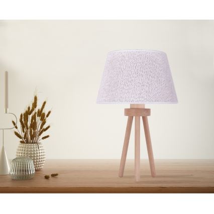 Duolla - Stolní lampa BOUCLE 1xE27/15W/230V pr. 28 cm bílá/dřevo