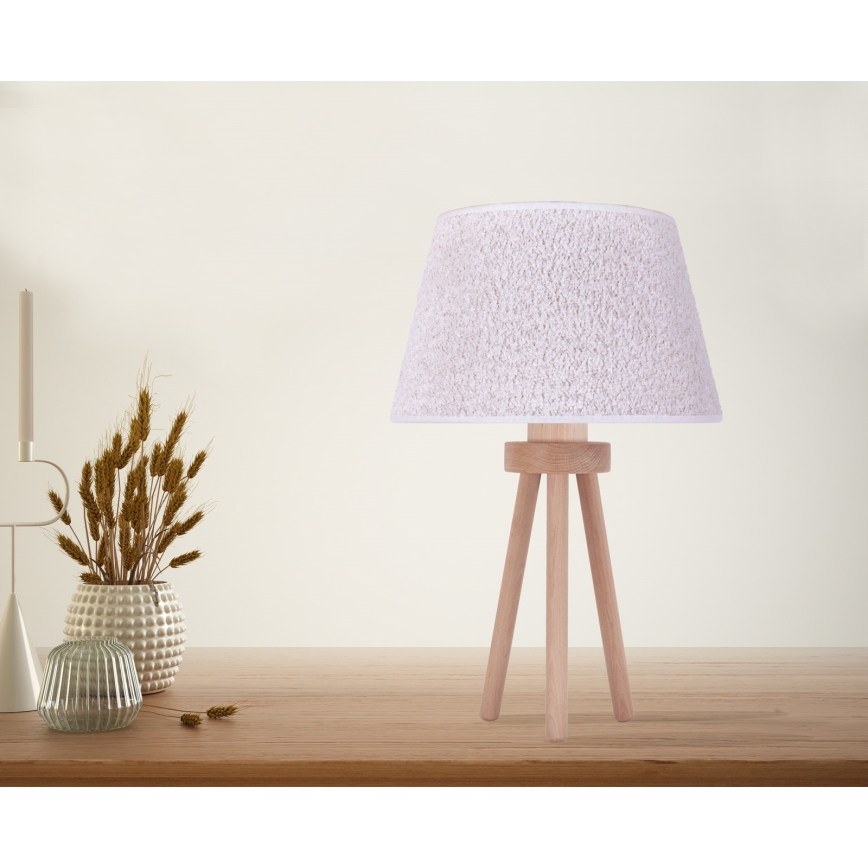 Duolla - Stolní lampa BOUCLE 1xE27/15W/230V pr. 28 cm bílá/dřevo