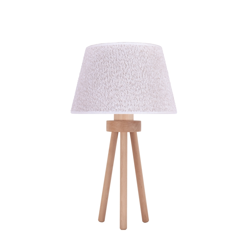Duolla - Stolní lampa BOUCLE 1xE27/15W/230V pr. 28 cm bílá/dřevo