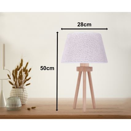 Duolla - Stolní lampa BOUCLE 1xE27/15W/230V pr. 28 cm bílá/dřevo