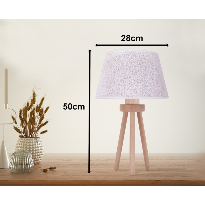 Duolla - Stolní lampa BOUCLE 1xE27/15W/230V pr. 28 cm bílá/dřevo