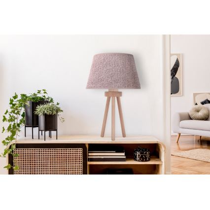 Duolla - Stolní lampa BOUCLE 1xE27/15W/230V pr. 28 cm hnědá/dřevo
