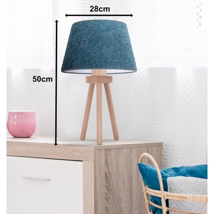 Duolla - Stolní lampa BOUCLE 1xE27/15W/230V pr. 28 cm tyrkysová/dřevo
