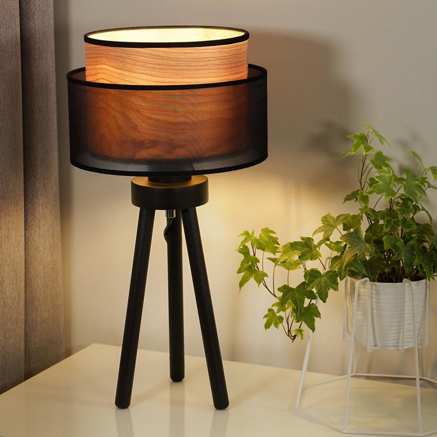 Duolla - Stolní lampa WOOD BOHO 1xE27/15W/230V pr. 25 cm černá/béžová
