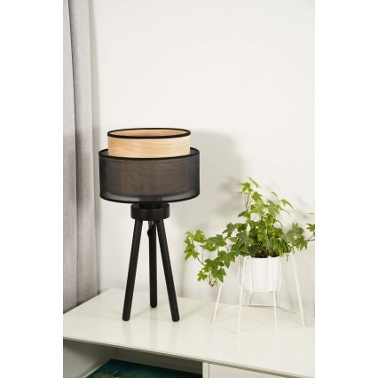 Duolla - Stolní lampa WOOD BOHO 1xE27/15W/230V pr. 25 cm černá/béžová