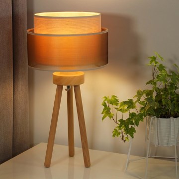Duolla - Stolní lampa WOOD BOHO 1xE27/15W/230V pr. 25 cm měděná/hnědá/béžová