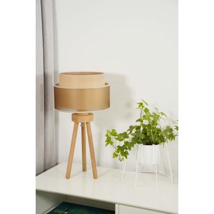 Duolla - Stolní lampa WOOD BOHO 1xE27/15W/230V pr. 25 cm měděná/hnědá/béžová