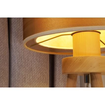 Duolla - Stolní lampa WOOD BOHO 1xE27/15W/230V pr. 25 cm měděná/hnědá/béžová