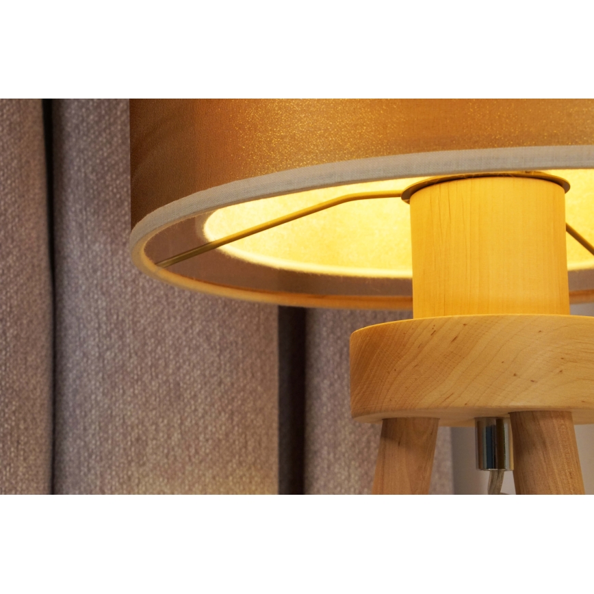 Duolla - Stolní lampa WOOD BOHO 1xE27/15W/230V pr. 25 cm měděná/hnědá/béžová