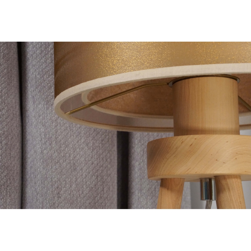 Duolla - Stolní lampa WOOD BOHO 1xE27/15W/230V pr. 25 cm měděná/hnědá/béžová