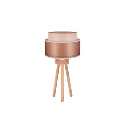 Duolla - Stolní lampa WOOD BOHO 1xE27/15W/230V pr. 25 cm měděná/hnědá/béžová
