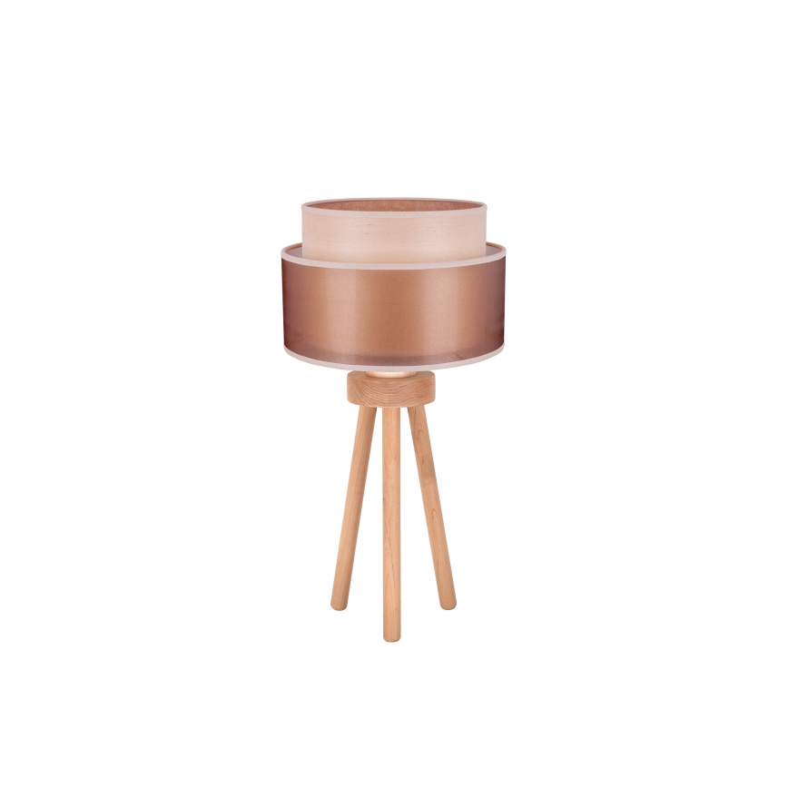 Duolla - Stolní lampa WOOD BOHO 1xE27/15W/230V pr. 25 cm měděná/hnědá/béžová