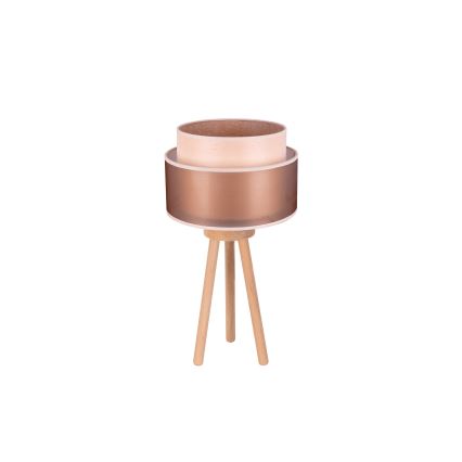 Duolla - Stolní lampa WOOD BOHO 1xE27/15W/230V pr. 25 cm měděná/hnědá/béžová