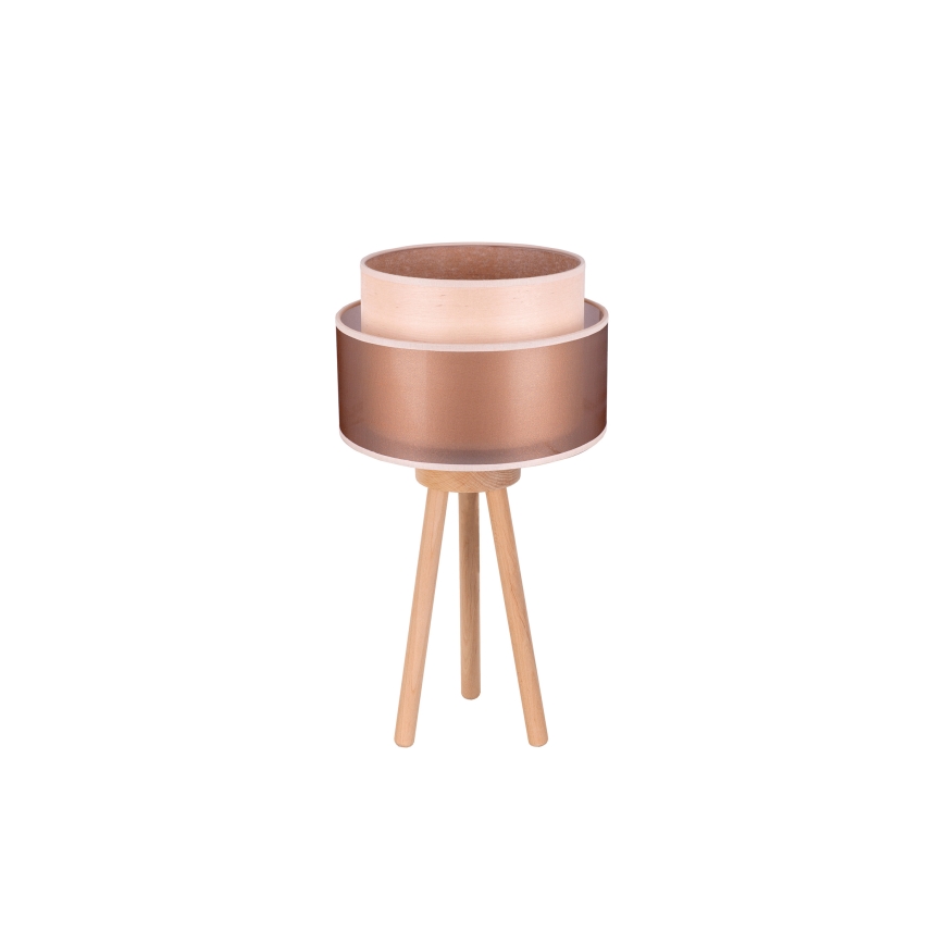 Duolla - Stolní lampa WOOD BOHO 1xE27/15W/230V pr. 25 cm měděná/hnědá/béžová