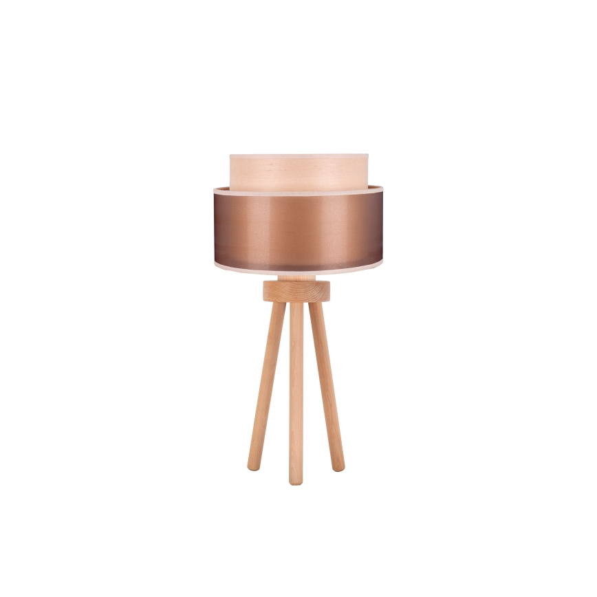 Duolla - Stolní lampa WOOD BOHO 1xE27/15W/230V pr. 25 cm měděná/hnědá/béžová