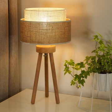 Duolla - Stolní lampa YUTE BOHO 1xE27/15W/230V pr. 25 cm hnědá/krémová