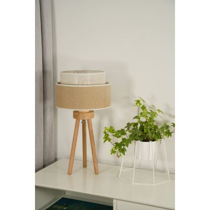 Duolla - Stolní lampa YUTE BOHO 1xE27/15W/230V pr. 25 cm hnědá/krémová