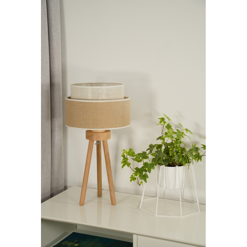 Duolla - Stolní lampa YUTE BOHO 1xE27/15W/230V pr. 25 cm hnědá/krémová