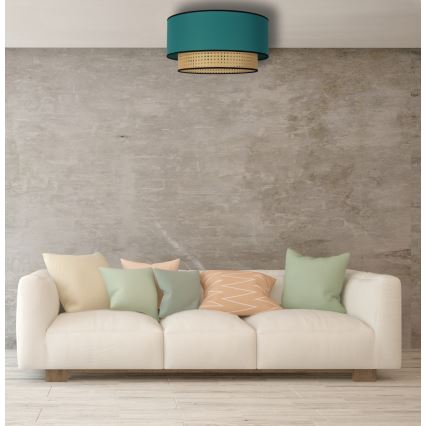 Duolla - Stropní svítidlo BOHO 1xE27/15W/230V pr. 45 cm tyrkysová/ratan