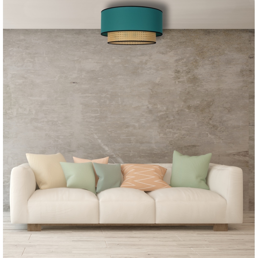 Duolla - Stropní svítidlo BOHO 1xE27/15W/230V pr. 45 cm tyrkysová/ratan