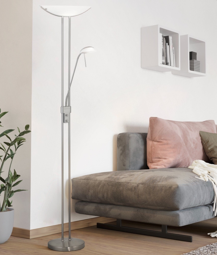 Eglo 25869 - Stmívatelná stojací lampa BAYA 1xR7s/230W/230V + 1xG9/33W matný chrom