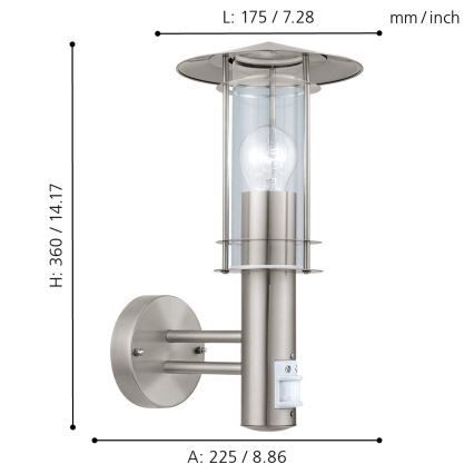 EGLO - Senzorové venkovní nástěnné svítidlo 1xE27/60W/230V IP44