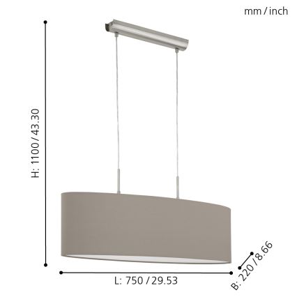 Eglo - Lustr na lanku 2xE27/60W/230V taupe