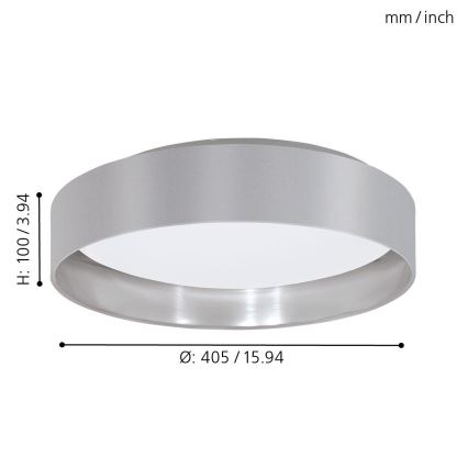 Eglo 31623 - LED Stropní svítidlo MASERLO LED/16W/230V 3000K pr. 40,5 cm šedá/stříbrná