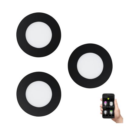Eglo 31743 - SADA 3x LED Stmívatelné koupelnové podhledové svítidlo FUEVA-Z LED/2,8W/230V 2700-6500 IP44 černá pr. 8,5 cm
