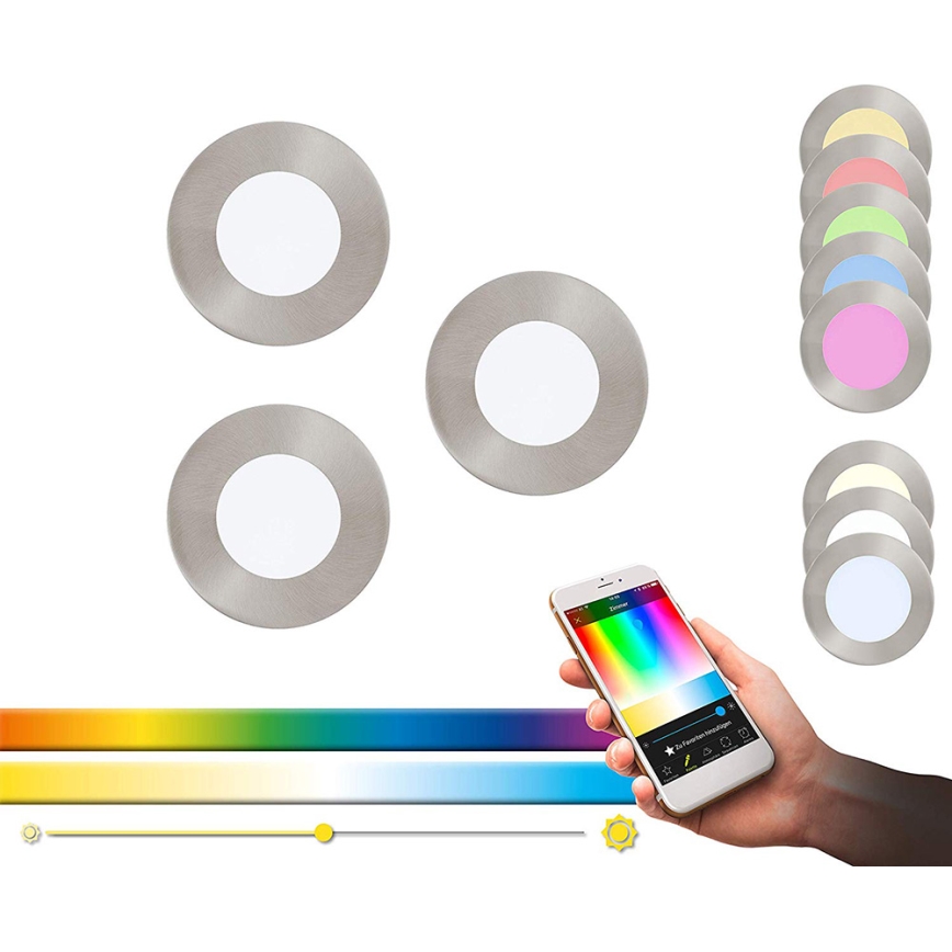 Eglo - SADA 3x LED RGB Stmívatelné podhledové svítidlo FUEVA-C 1xLED/3W/230V