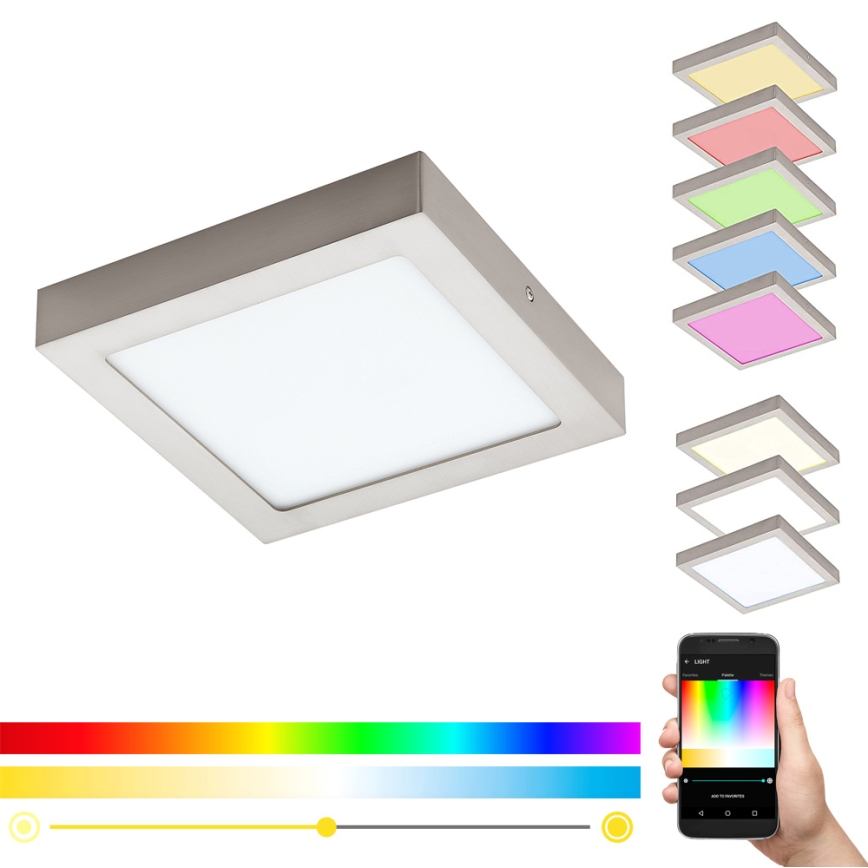 Eglo 33319 - LED RGBW Stmívatelné stropní svítidlo FUEVA-C LED/15,6W/230V 2700-6500K 22,5x22,5 cm matný chrom