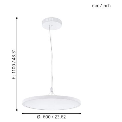 Eglo 33676 - LED RGBW Stmívatelný lustr na lanku CERIGNOLA-C LED/32W/230V 2700-6500K bílá + dálkové ovládání