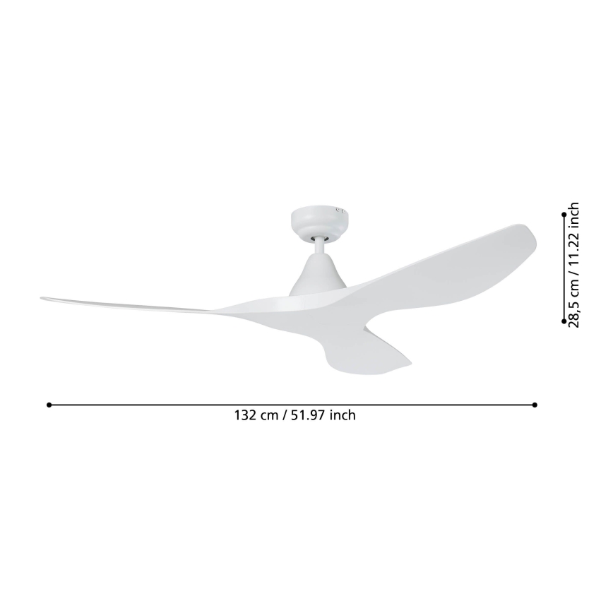 Eglo - Stropní ventilátor pr. 132 cm bílá + dálkové ovládání