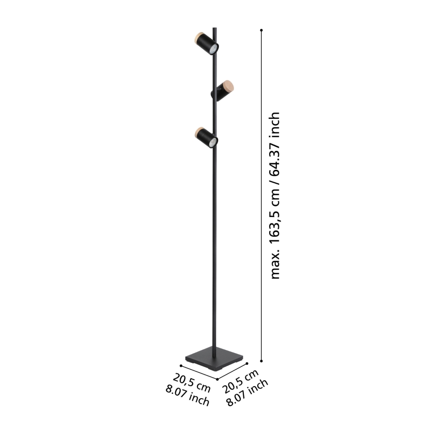 Eglo - LED Stojací lampa 3xGU10/4,5W/230V 3000K černá/hnědá
