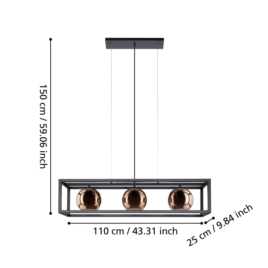 Eglo - Lustr na lanku 3xE27/40W/230V měděná/černá