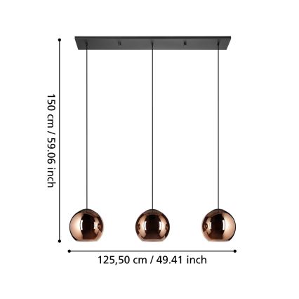 Eglo - Lustr na lanku 3xE27/40W/230V měděná