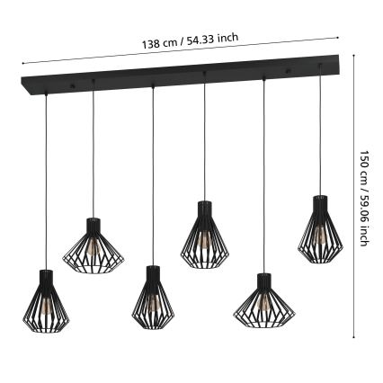Eglo - Lustr na lanku 6xE27/40W/230V černá