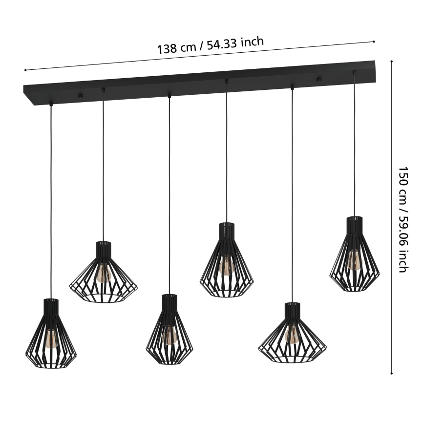 Eglo - Lustr na lanku 6xE27/40W/230V černá