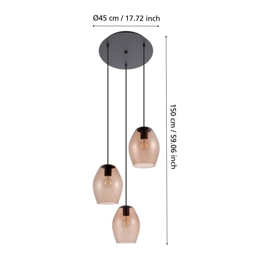 Eglo - Lustr na lanku 3xE27/40W/230V hnědá