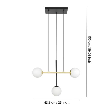 Eglo - Lustr na lanku 3xE14/40W/230V zlatá/černá