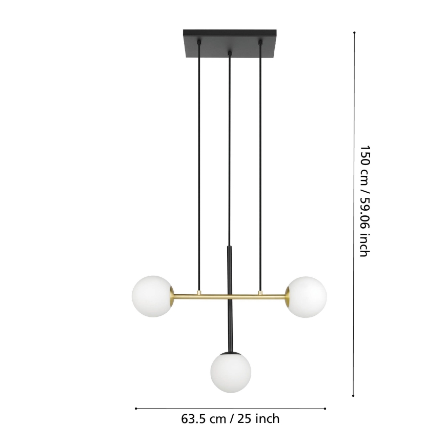 Eglo - Lustr na lanku 3xE14/40W/230V zlatá/černá