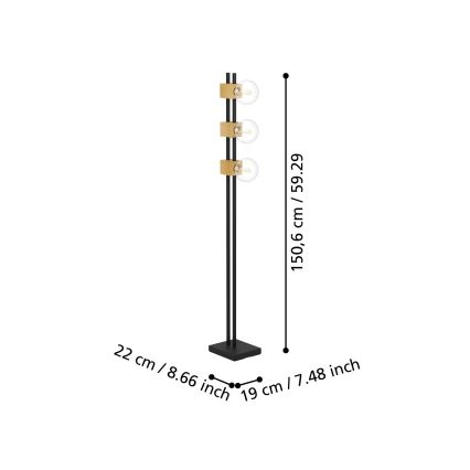 Eglo - Stojací lampa 3xE27/40W/230V černá/hnědá