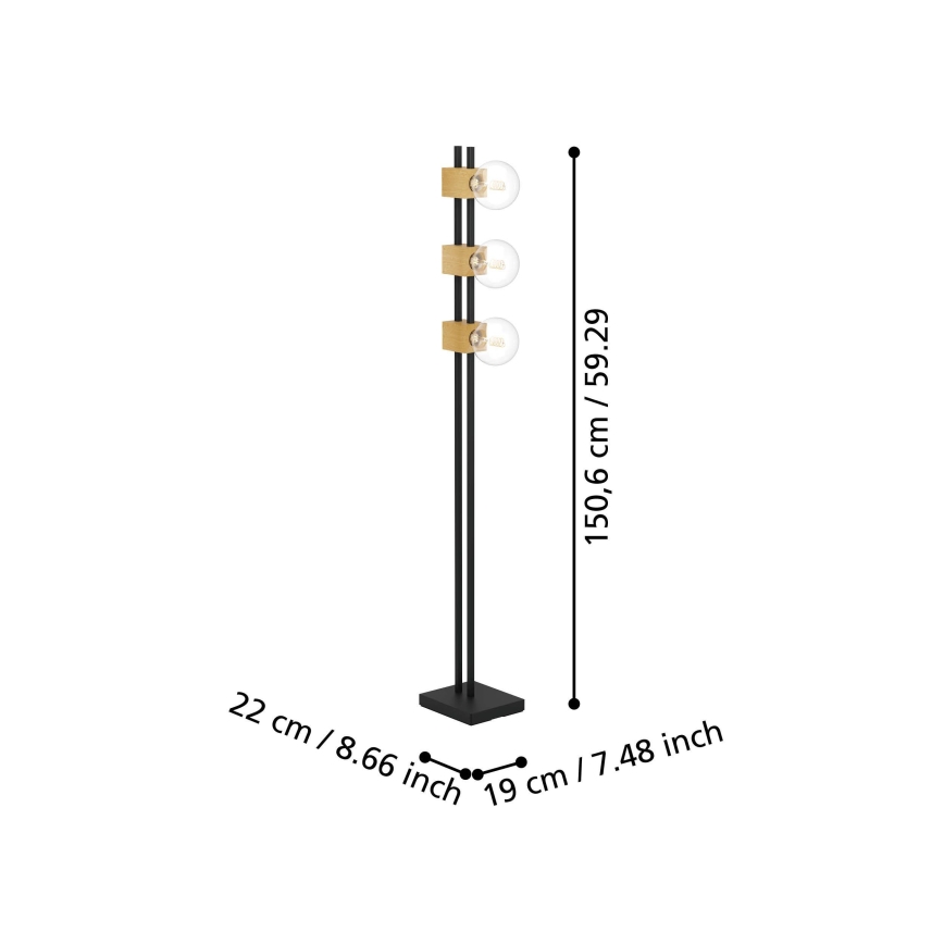 Eglo - Stojací lampa 3xE27/40W/230V černá/hnědá