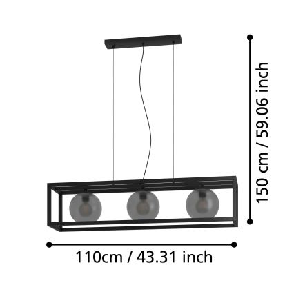 Eglo - Lustr na lanku 3xE27/40W/230V kouřová/černá
