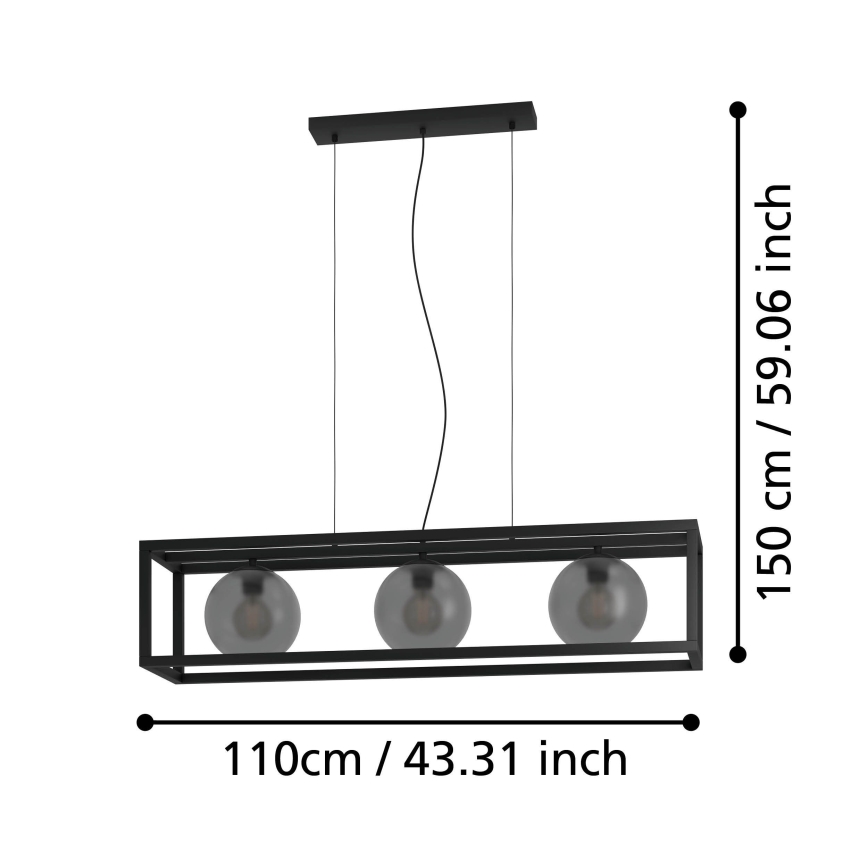 Eglo - Lustr na lanku 3xE27/40W/230V kouřová/černá